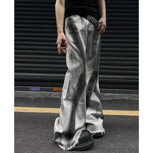 Baggy Jeans Men Grunge Graffiti Y2k Denim Pants Washed Two Tone Emo Streetwear Wide Leg Jeans Men Relaxed Fit4
