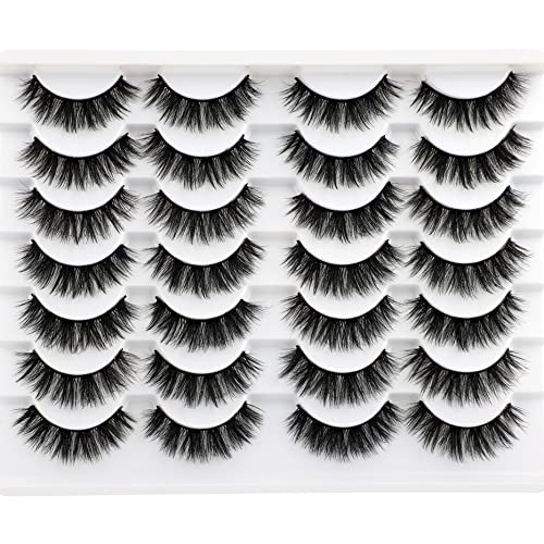 False Eyelashes Wispy Lashes Natural Look Full Short Fake Eyelashes 15mm for Small Eyes 14 Pairs Faux Mink Lashes Pack