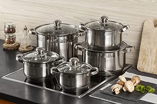 B EDENBERG Decorate Your Kitchen TBA EB-4009 10-teiligTopfset aus Edelstahl, Ideal für Gas, Elektro, Halogen, Keramik und Induktionsherde, Induktions Topf Set Komplett – Bild 3