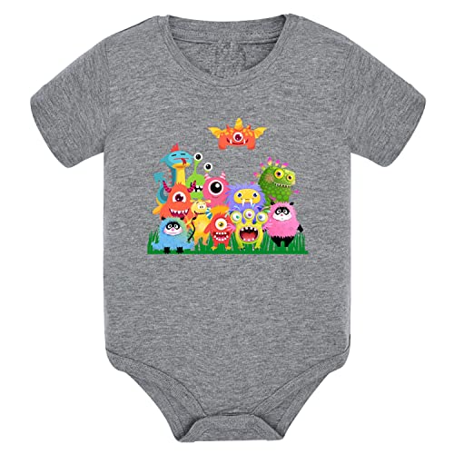 Body Bébé Manches Courtes MONSTRUITS 100% Coton Anti-Irritation Gris 0-3 Mois