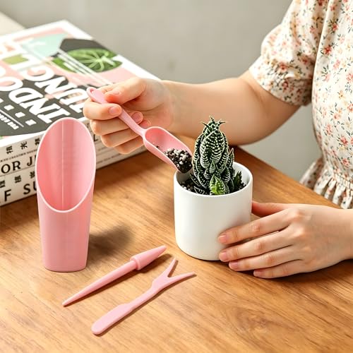 Set de 4 utensilios de jardinería de plástico rosa miniatura 1