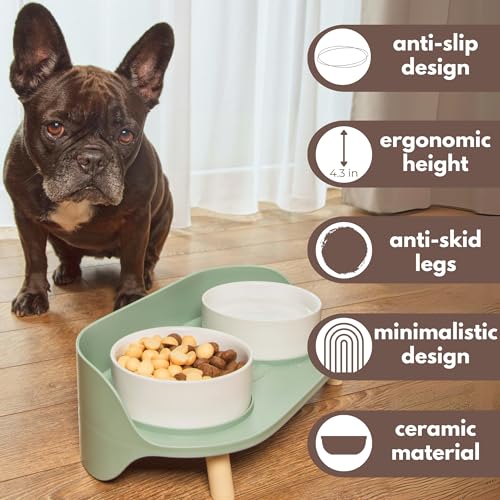 Ceramic Dog Bowls with Stand – Elevated Dog Water and Food Bowl Set 13.5oz Cat & Dog Feeding Station Spill Proof Splash Proof Raised Pet Food Bowls for Dogs, Green/White No Mess Pet Feeder Ceramic Dog Bowls with Stand – Elevated Dog Water and Food Bowl Set 13.5oz Cat & Dog Feeding Station Spill Proof Splash Proof Raised Pet Food Bowls for Dogs, Green/White No Mess Pet Feeder