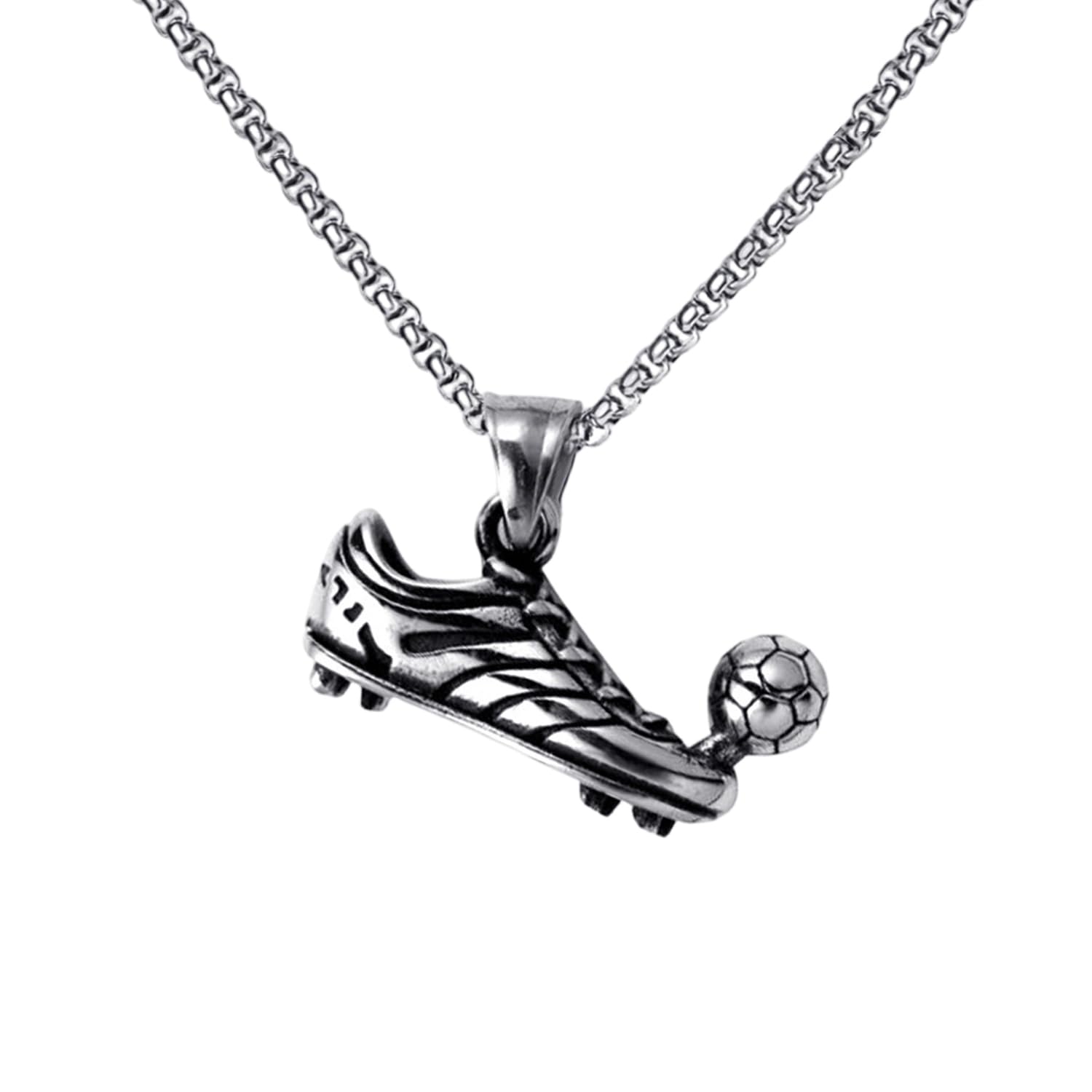 Silver Soccer Necklace Soccer Sneaker Necklaces for Men Football Shoes Pendant Necklace Vintage Punk Jewelry Sport Gifts for Sport Lovers Present