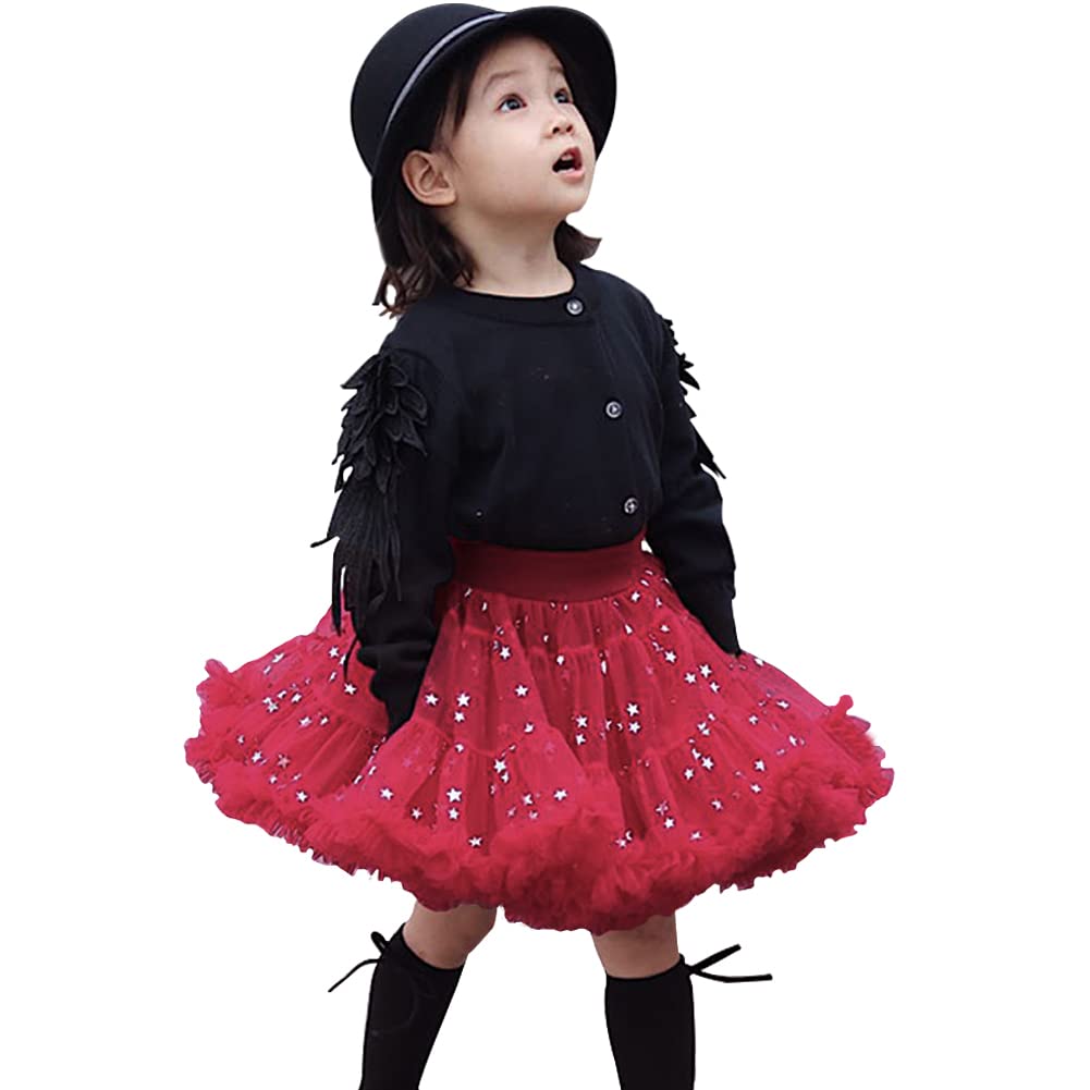 Falda Tul Niña Tutú Ballet Clásica Vestido Princesa Navidad con Cinturón Ancho Tutus de Colores con Estampado de Estrellas