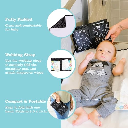 Image of Disney Baby by J.L. Childress Full Body Portable Changing Pad for Babies - Diaper Changing Mat for Travel, Baby Accessory Essentials, Wipeable & Water-Resistant, Foldable & Compact- Mickey Mouse Black
