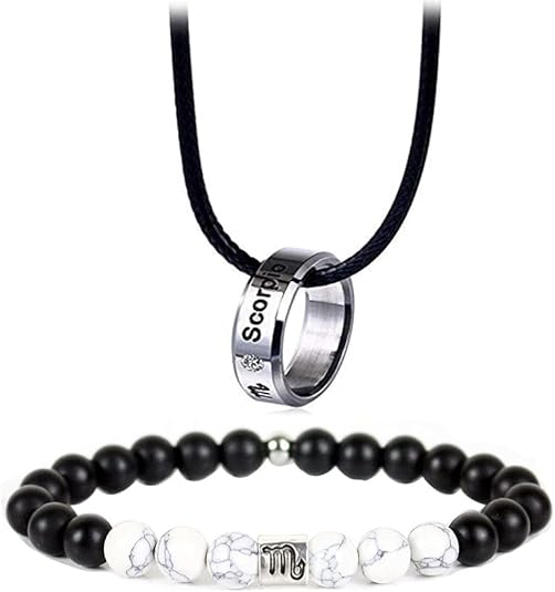 12 Zodiac Constellations Necklace Bracelet Horoscope Constellation Beaded Bracelet Necklace for Women Men 2Pcs Set Jewelry