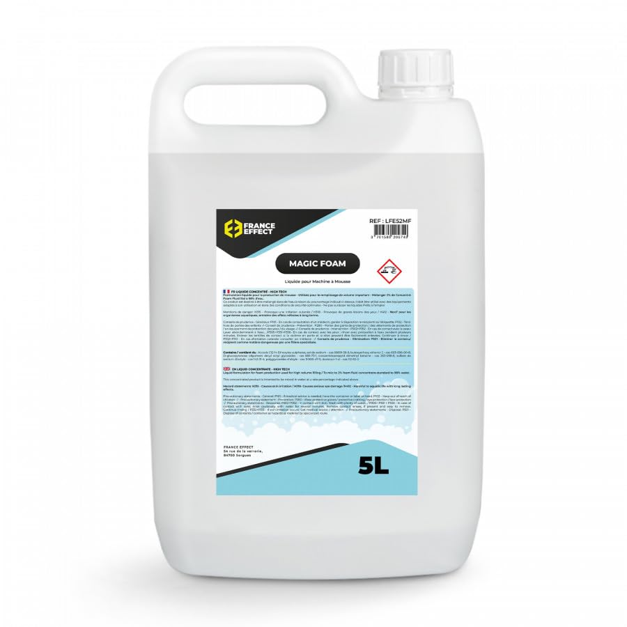 France Effect Magic Foam® - Liquide à mousse 5L STANDARD 2% - Liquide pour machine à mousse concentré 2%, qualité supérieure, incolore, inodore et biodégradable.