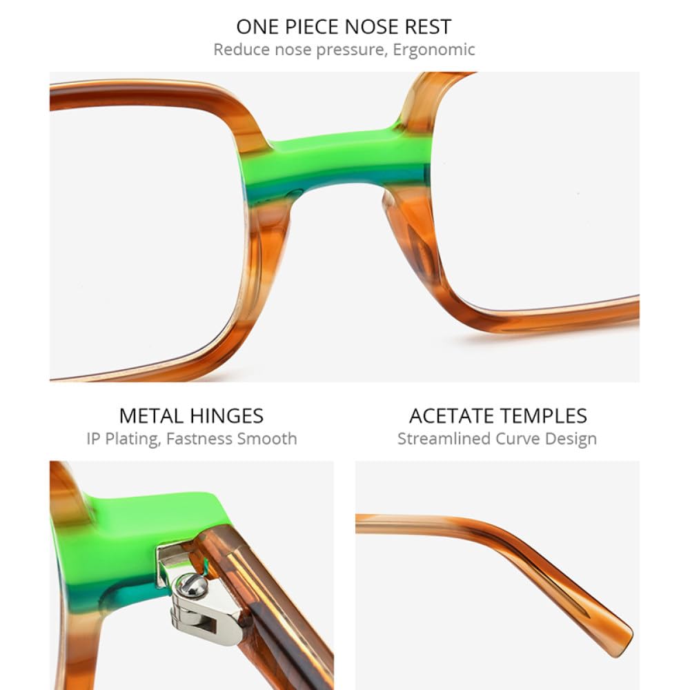 MUTYNE Montura de gafas de acetato multicolor para hombre, anteojos cuadrados retro, gafas para mujer