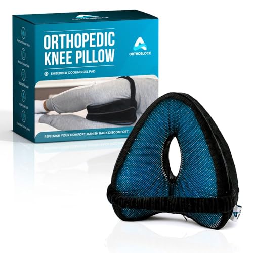 ORTHOBLOCK Almohada de Rodilla con guía de Cuidado de Salud y Bienestar evaluada por Osteopath, Funda de Terciopelo con Almohadilla de refrigeración y Correa de Apoyo para la Rodilla, Almohada de