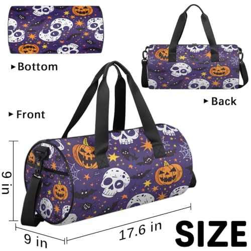 Halloween Caveman Round Barrel Sports Fitness Bag, Deep Purple Travel Luggage Bag, Reusable Handbag, Suitable For Men and Women3