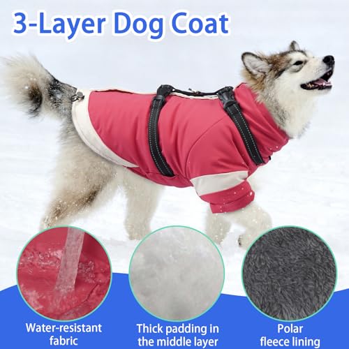 Image of MIGOHI Ultra Thick Dog Jacket,Reflective Medium Dog Coat with Harness Built in,Warm Pet Winter Coat Zip Up Puffer Jacket with Furry Collar for Medium Dogs with Legs Outdoor Adventure,L,Pink
