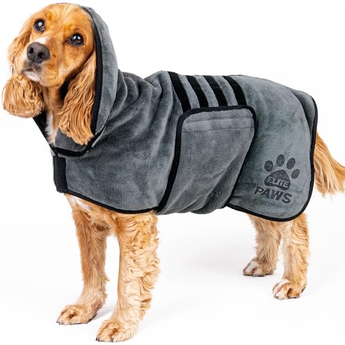Elite Paws Luxuriöser Hunde-Trockenmantel, dicker und weicher als die meisten Bademäntel, trocknet Haustiere in ca. 20–30 Minuten, super saugfähige Mikrofaser, begrenzt Unordnung, bedeckt die Ohren