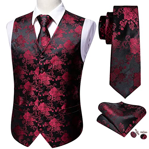 Image of Barry.Wang Men's Suit Vest Formal /Leisure Paisley Jacquard Silk Tie Pocket Square Waistcoat Set Wedding 5PCS