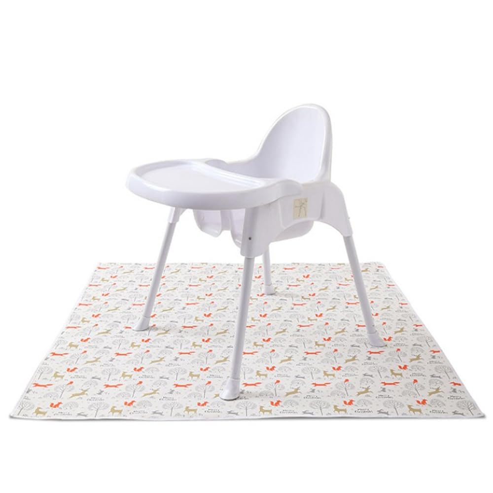 Treer Baby Splat Mat for Under High Chair, 51" Highchair Splash Floor Mat Waterproof Anti Slip Washable Spill Mat, Creative Portable Weaning Mat/Play Mat/Tablecloth/Picnic Mat (Christmas Elk)