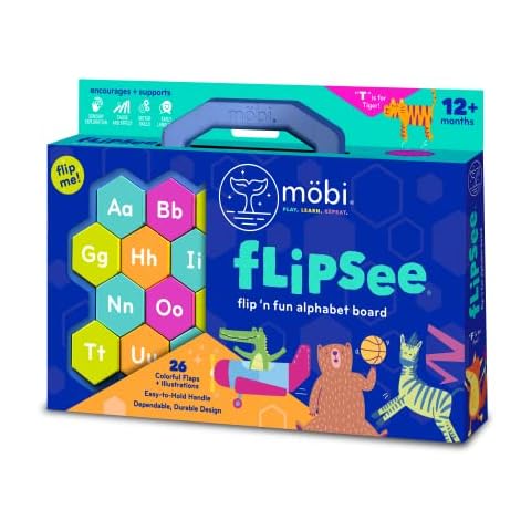 Mobi Flipsee Alphabet Learning Toy - Flip n' Fun Alphabet Board, ABC Montessori Game for Kids, Colorful Letter Tiles Learning Activity, for Ages 12 Months and Up - Pack of 1 Cover