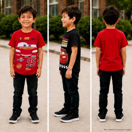 Disney Boys Graphic Tee 2 Pack Cars Lightning McQueen Shirts for Boys | Soft Cotton-Blend Tees, Crew Neck, Short or Long Sleeve, Pull-On Closure, Regular Fit - image 4