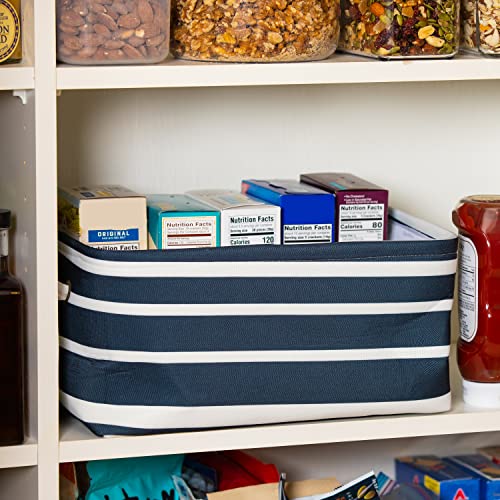 Canvas Storage Basket Organizer, Medium | Fabric Rectangular Basket With Handles For Toys, Linen Closet, Clothes | Ideal Cube Storage Bin For Shelves, Black And White Striped #TOP1