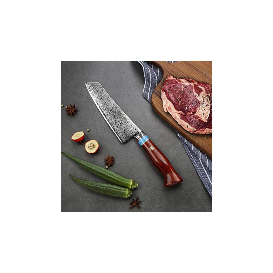 MSY BIGSUNNY Kiritsuke Knife - 67 Layers Damascus Steel - 6.7 Inch Blade - Stain & Corrosion Resistant Handmade Chef Knives
