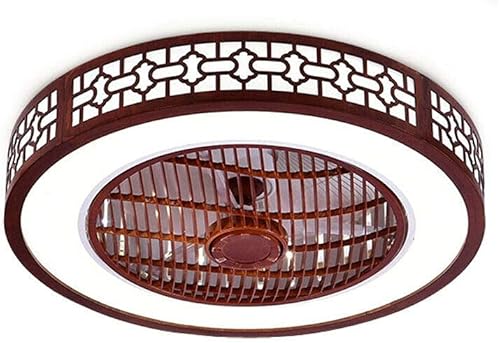 Miniatura 3 de Ventilador de techo invisible de 22 pulgadas con luz, lámpara LED moderna de montaje semiempotrado con control remoto, diseño de madera, cuchillas