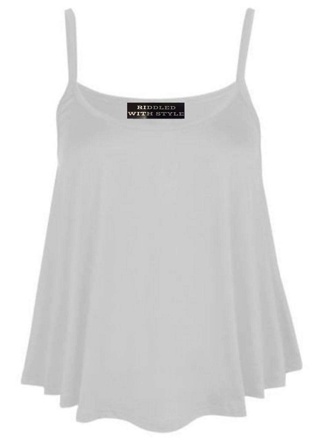 Wickedfashions123 Women's White ’S Plus Size Plain Sleeveless Cami Swing Vest Top Flared Strappy Cami Vest Top Casual Wear Fancy Party Wear Camisole Shirt Top Uk Size 8-28