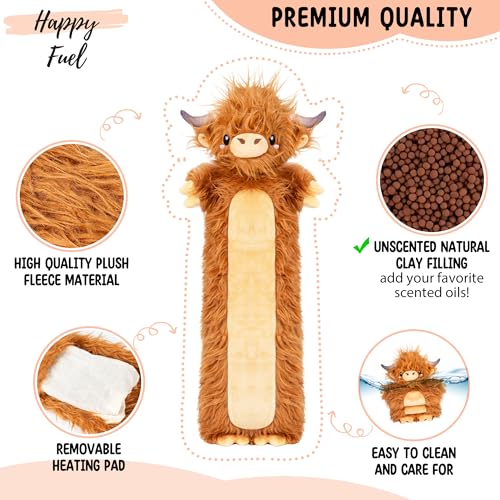Image of Brown Highland Cow Microwavable & Weighted Stuffed Animals - Unscented Heatable Plush Doll, Cute Cow Plush Toys Gifts for Girls Boys and Kids, Happy Fuel