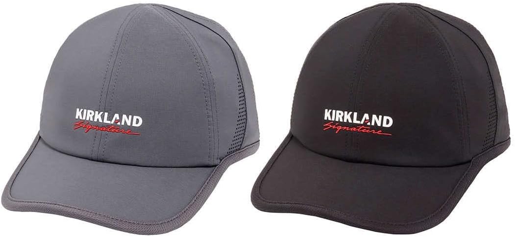 KIRKLANDSignature Unisex Logo Hat, 2-Pack (Adjustable fit, Grey and Black)