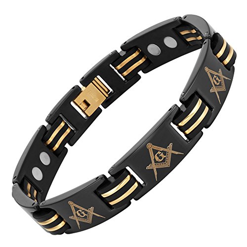 MasonicMan Mens Masonic Bracelet Freemasonry Gift Adjustable Size In Gift Box - Titanium