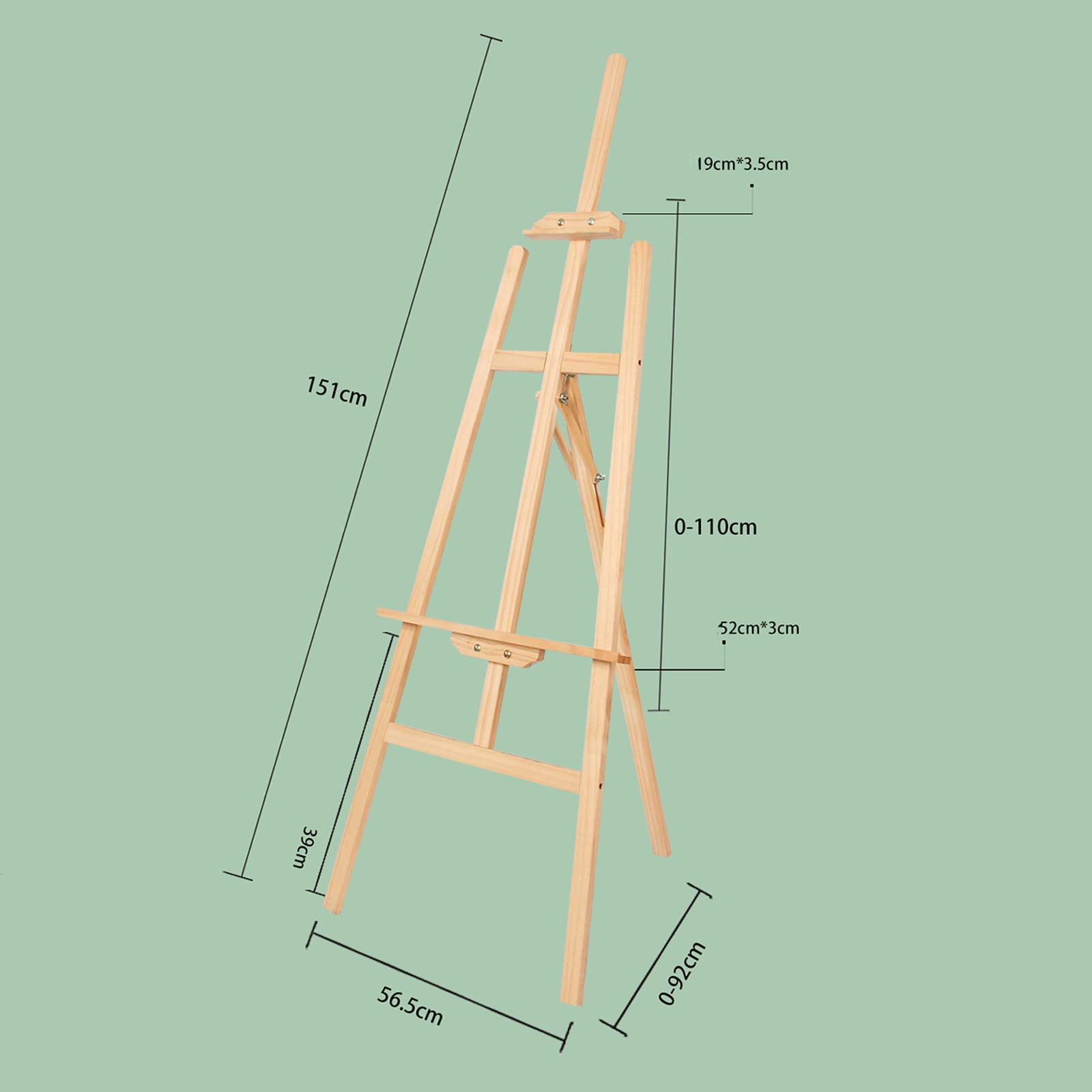 Caballete de pie, Caballete Plegable de 150 cm de Alto, Caballete de Arte portátil, Caballete de Madera con Marco en A, Altura Ajustable para Bodas, Fiestas y exposiciones