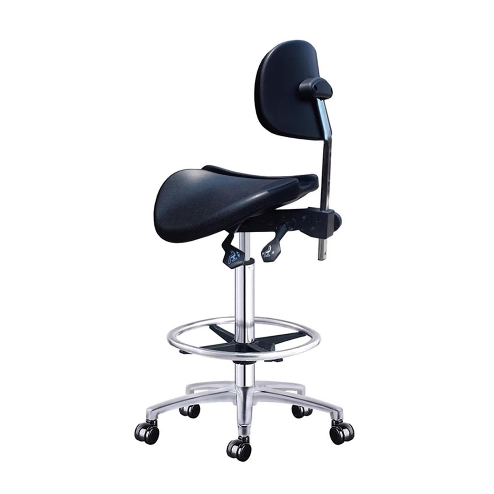 Silla Tipo Silla de Montar Ajustable con Respaldo Giratorio y Dos Opciones de inclinación, Estilo Silla de Montar con Asiento Dividido para clínica, Hospital y Farmacia (A2 54~74CM)