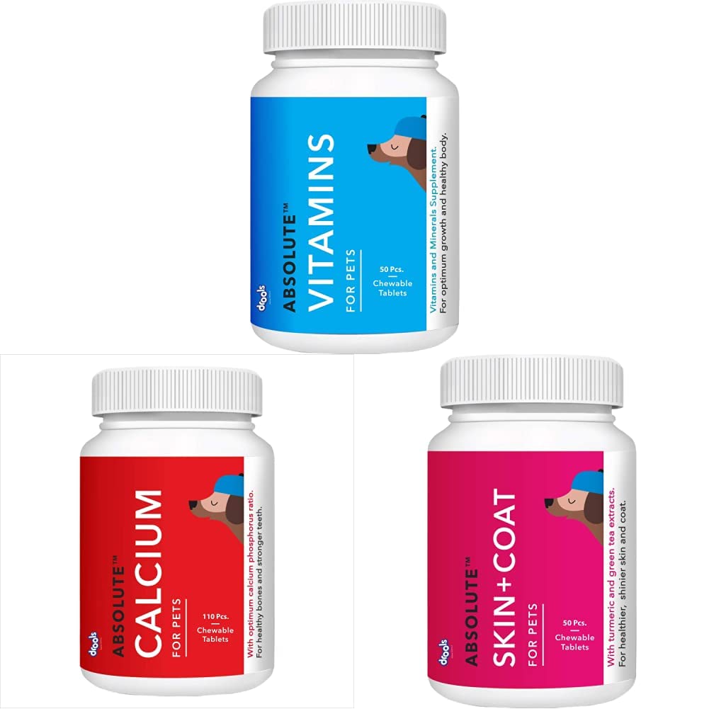 Drools Vitamin Tablet & Absolute Skin + Coat Tablet- Dog Supplement, 50 Pcs & Drools Absolute Calcium Tablet- Dog Supplement, 110 Pieces (B08QT5J5TG) Amazon Price History, Amazon Price Tracker