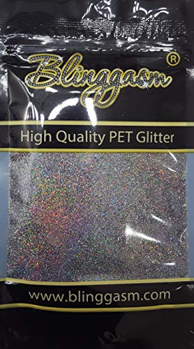 Blinggasm Premium Solvent Resistant Polyester Glitter 3.5 oz by Weight .008 or .015 for Tumblers Crafts Nails Cosmetics Body Paint (Holographic #25LB1002 Laser Gray, .008 (1/128