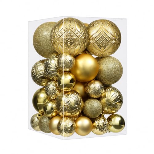 SZVRL Christmas Balls Ornaments -36pcs Shatterproof Christmas Tree Decorations with Hanging Loops for Xmas Tree, Holiday Party, Wedding & Indoor Home Decor,6 Styles in 3 Sizes (Gold) - image 1