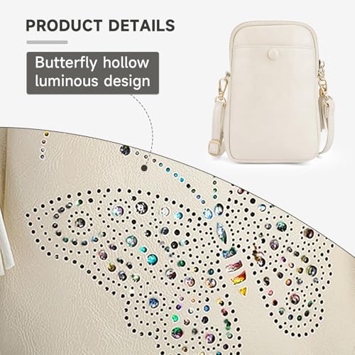 Small Crossbody Bags for Women, Lightweight Mini Cute Cell Phone Purse for Women with Tassel Shining Butterfly3