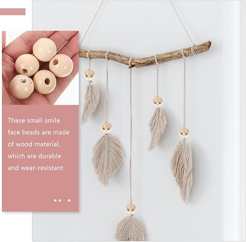 Miniatura 6 de 50 cuentas de madera con cara sonriente, bolas de cara natural, cuentas de madera para hacer joyas, pulseras, collares, como se muestra