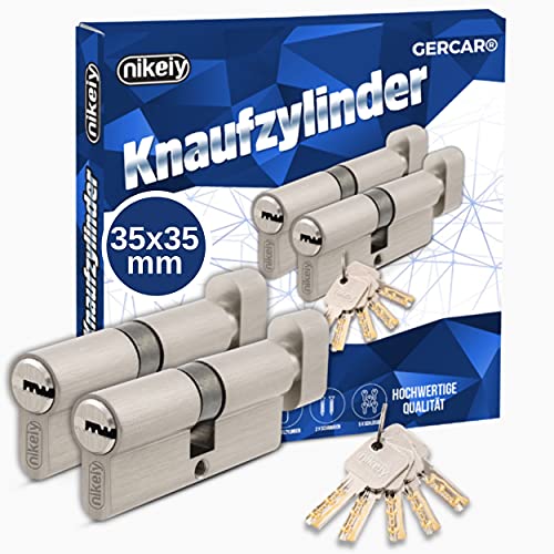 GERCAR - Pro - Lot 2x cylindre à bouton 70 mm - 2x cylindre serrure/barillet de porte d'entree/interieure avec bouton 35/35 mm - En laiton Avec 10 clés - Longueur : 70 mm, A: 35 B : 35