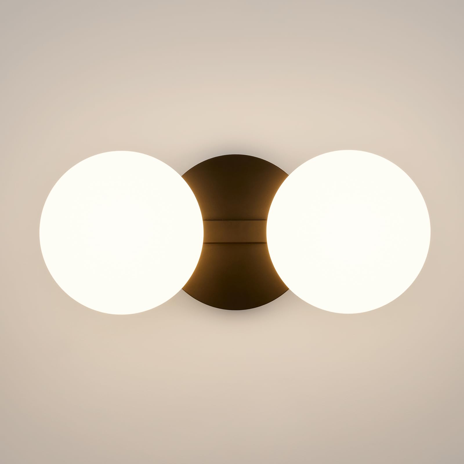 Black Globe Wall Sconce,Vanities Lights with 2 Milk Glass Shades