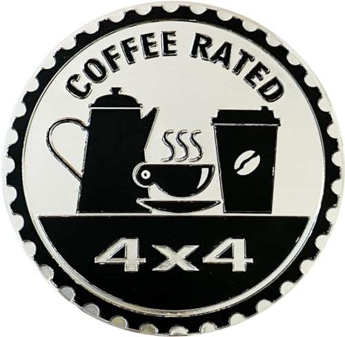 Image of Coffee Badge Rated Car Emblem, 4 x 4 Metal Automotive Badge 3D Metal Car Badges Emblems Round Emblem Decals Car Badge Decals Stickers Compatible with Jeep Wrangler Vehicles Trucks SUV Emblems(ZS074)