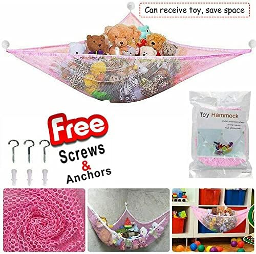 2Pcs Toy Net Hammock - Soft Toy Net Storage Hammock for Stuffed Animals and Teddy - Strong Quality Elastic Large Mesh Toys Holder Net Organiser for Toy, White, Blue and Red (Red)