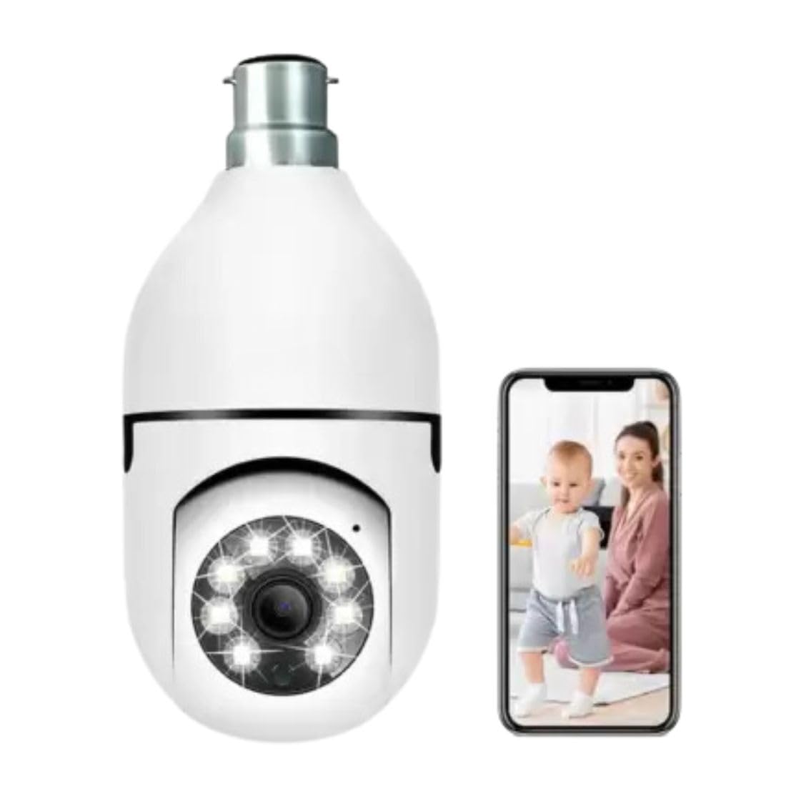 OneXsale 2MP WiFi LED Bulb Camera | Indoor HD CCTV | Motion Sensor | PTZ Pan/Tilt | Night Vision | Two-Way Audio