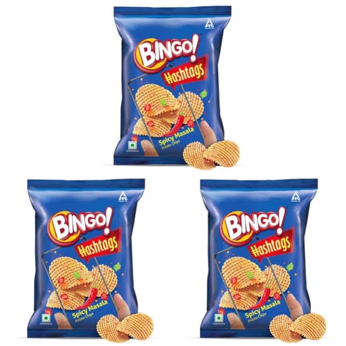 Image of Bingo ! Hashtags Spicy Masala Potato Chips, 58 Gram /53G / 56.6G(Weight May Vary) (Pack of 3)