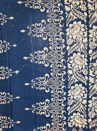 Image of Women's Dupatta | Navy Blue with Beige Floral and Geometric Print | Tassel Border