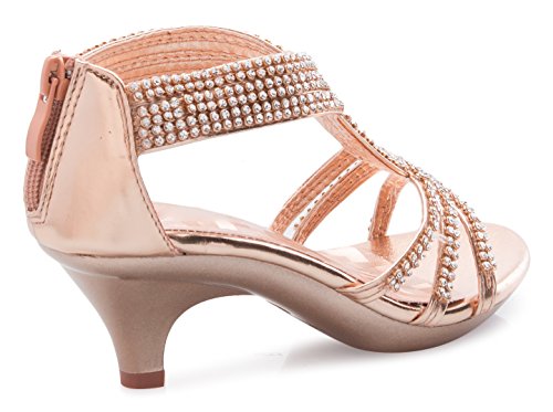 Image of Olivia K Girls' Kids Open Toe Strappy Rhinestone Dress Sandal Low Heel Shoes - Wedding, Dress, Dance, Flower Girl