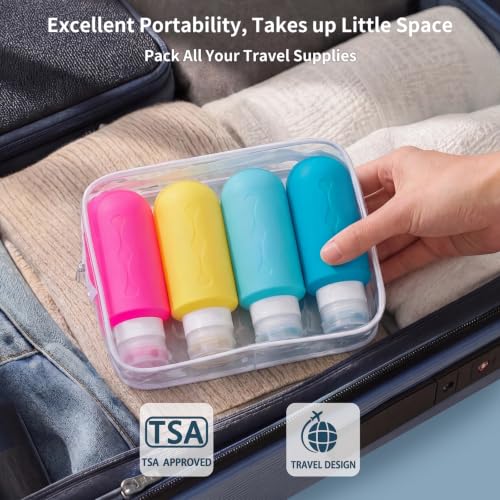 Image of Gemice Travel Bottles for Toiletries, Tsa Approved Travel 6oz Size Containers with Clear Bag, BPA Free Leak Proof Travel Tubs Refillable Liquid Travel Accessories for Cometic Shampoo Lotion