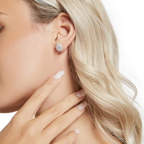 High-Carbon Diamond Stud Earrings 18K White Gold Plated Brilliant Round Cut Lab Created Diamond S925 Sterling Silver Hypoallergenic Stud Earrings for Women4