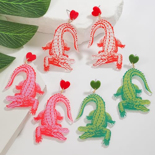 3 Pairs of Acrylic Animal Earrings Set for Women, Fun Amphibian Reptile Alligator Hedgehog Dangle Earrings, Lightweight Statement Animal Jewelry for Parties Festivals Everyday Wear2