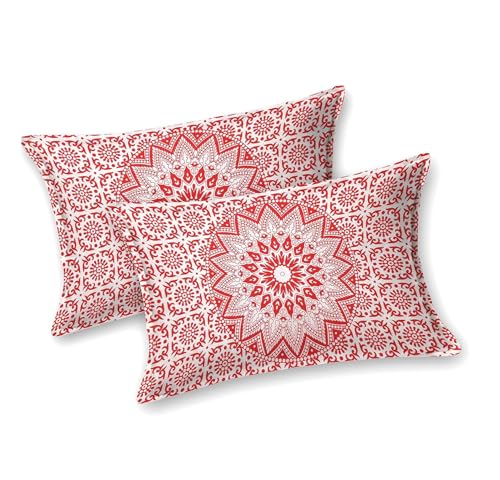 Image of Opulent Collection Double Bedsheet with 2 Pillow Cover | 100% Cotton Bedsheets for Double Bed | Handloom Bedsheet | Size 86x90 inches | King Size (90X102 Inches) (Cadmium Red, King)