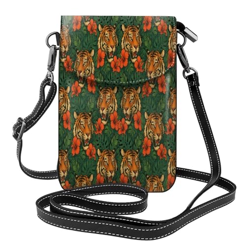 Cell Phone Crossbody Purse Chinese Hibiscus Flowers Tigers Womens Shoulder Wallet With Phone Pocket