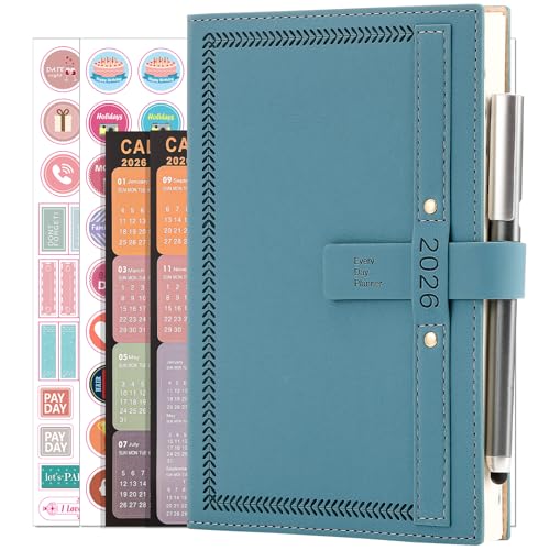 Agenda 2026, A5, página por día, planificador para todo el año, agenda 2026 de enero de 2026 a diciembre de 2026, planificador mensual diario con calendario, bolígrafo, soporte para bolígrafos