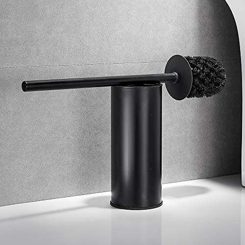Image of Freestanding Toilet Brush Holder for bathrooms 304 Stainless Steel Toilet Brush Stand Round Storage and Organization Rust Resistant 18-inch high Matte Black Finished