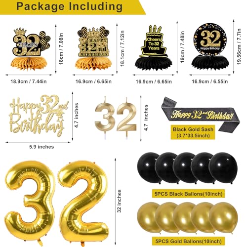 Image of 32nd Birthday Decorations for Men, Black Gold 32nd Party Decorations